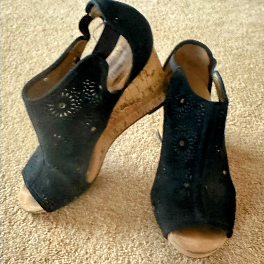 Life Stride Black Wedges with Cork Heel